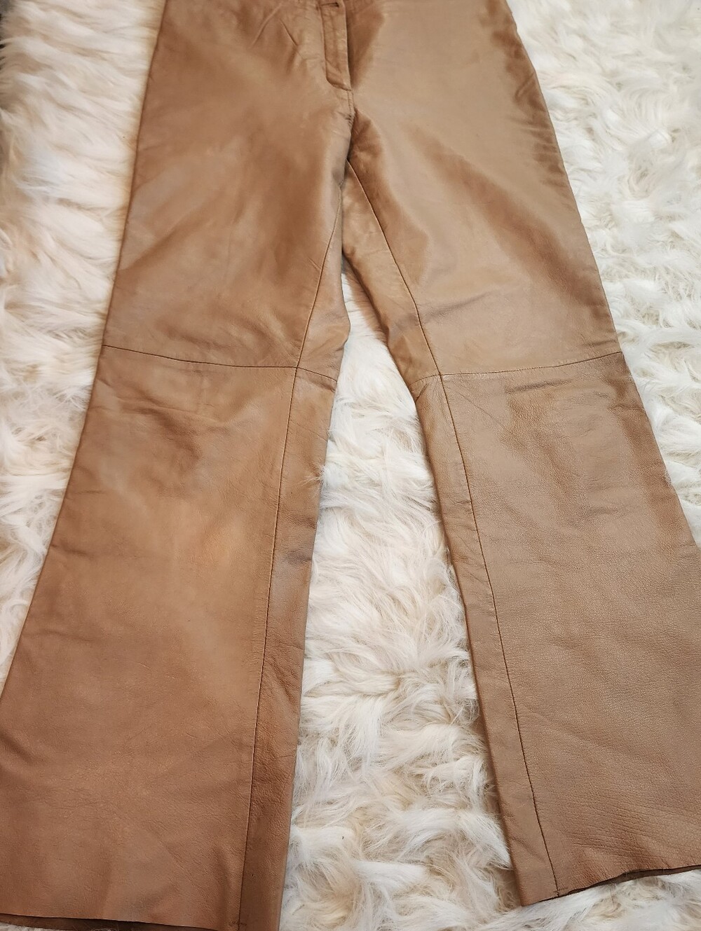 Vintage Y2K Pilot Goat Nappa Leather Pants Size 14 Tan Flated Leg